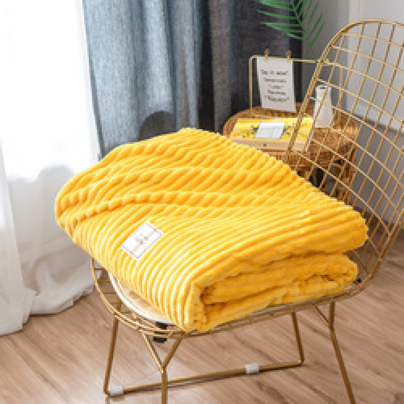Bonenjoy Blankets for Beds Solid Yellow Color Soft Warm 300GSM Plaid Square Flannel Blanket On the Bed Thickness Throw Blanket