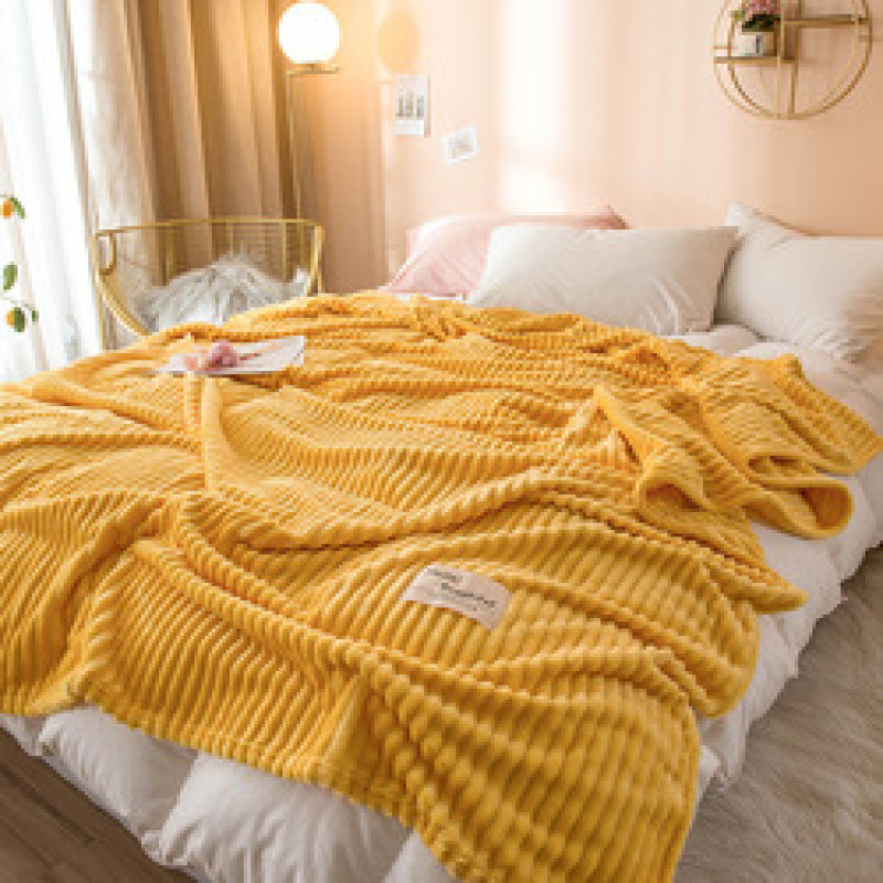 Bonenjoy Blankets for Beds Solid Yellow Color Soft Warm 300GSM Plaid Square Flannel Blanket On the Bed Thickness Throw Blanket