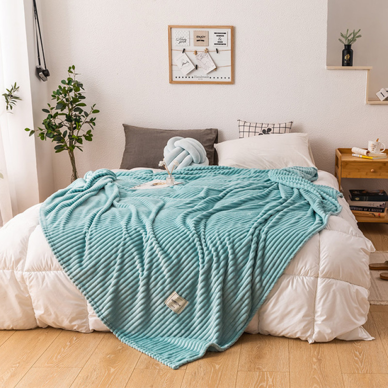Bonenjoy Blankets for Beds Solid Yellow Color Soft Warm 300GSM Plaid Square Flannel Blanket On the Bed Thickness Throw Blanket