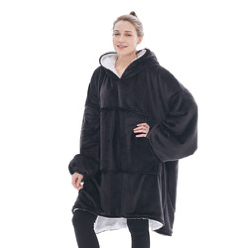 Microfiber Plush Coral Fleece Sherpa Blanket With Sleeves Super Soft Warm Outdoor Pocket Hoodie Adult Winter Hooded TV Blankets