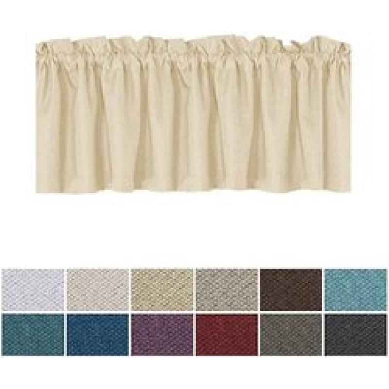Eco-Friendly Luxury Classic Thermal Insulated Linen Valance Kitchen Curtain, Living Room Kitchen Easy Care Rod Pocket Curtain/