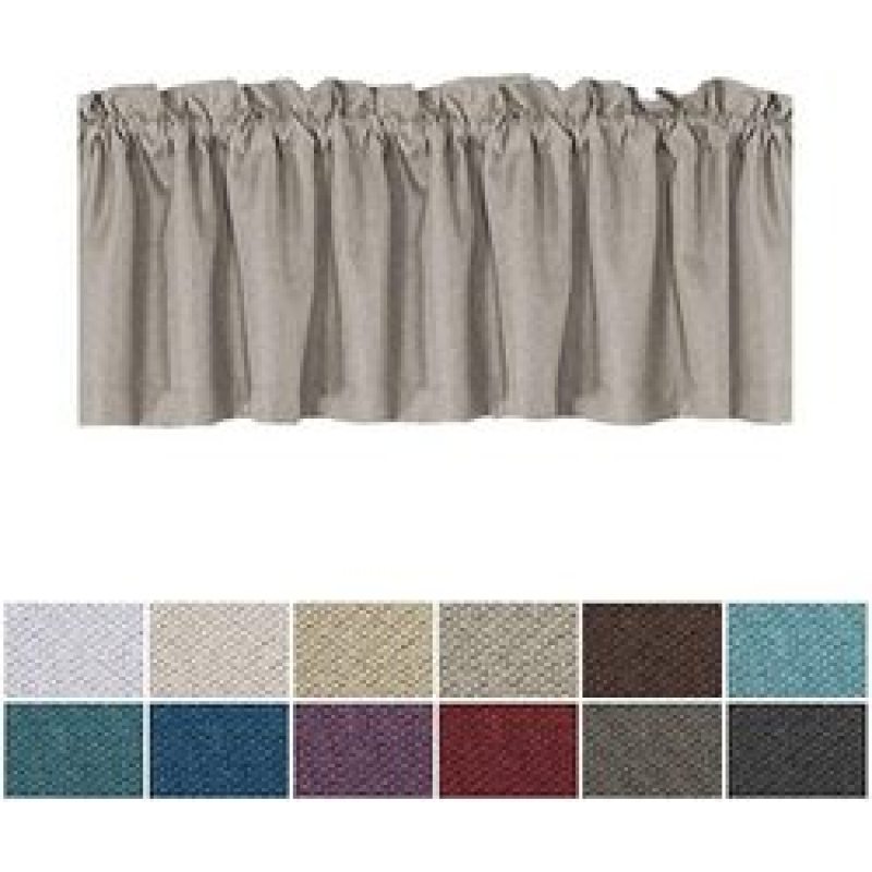 Eco-Friendly Luxury Classic Thermal Insulated Linen Valance Kitchen Curtain, Living Room Kitchen Easy Care Rod Pocket Curtain/