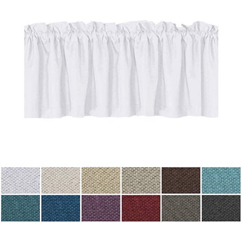 Eco-Friendly Luxury Classic Thermal Insulated Linen Valance Kitchen Curtain, Living Room Kitchen Easy Care Rod Pocket Curtain/