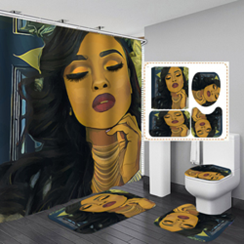 African Women Black Girl Digital OEM Design Bath Shower Curtain black women art african american shower curtains with bath mat