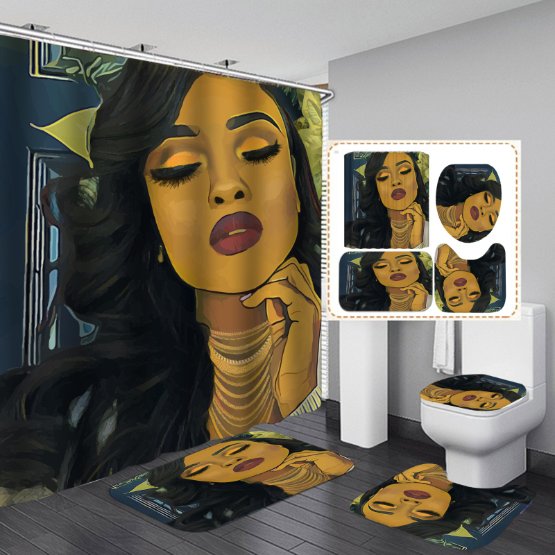 African Women Black Girl Digital OEM Design Bath Shower Curtain black women art african american shower curtains with bath mat