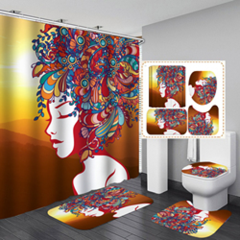 African Women Black Girl Digital OEM Design Bath Shower Curtain black women art african american shower curtains with bath mat
