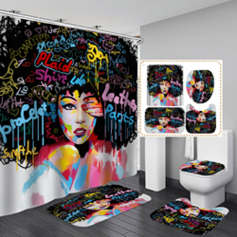 African Women Black Girl Digital OEM Design Bath Shower Curtain black women art african american shower curtains with bath mat
