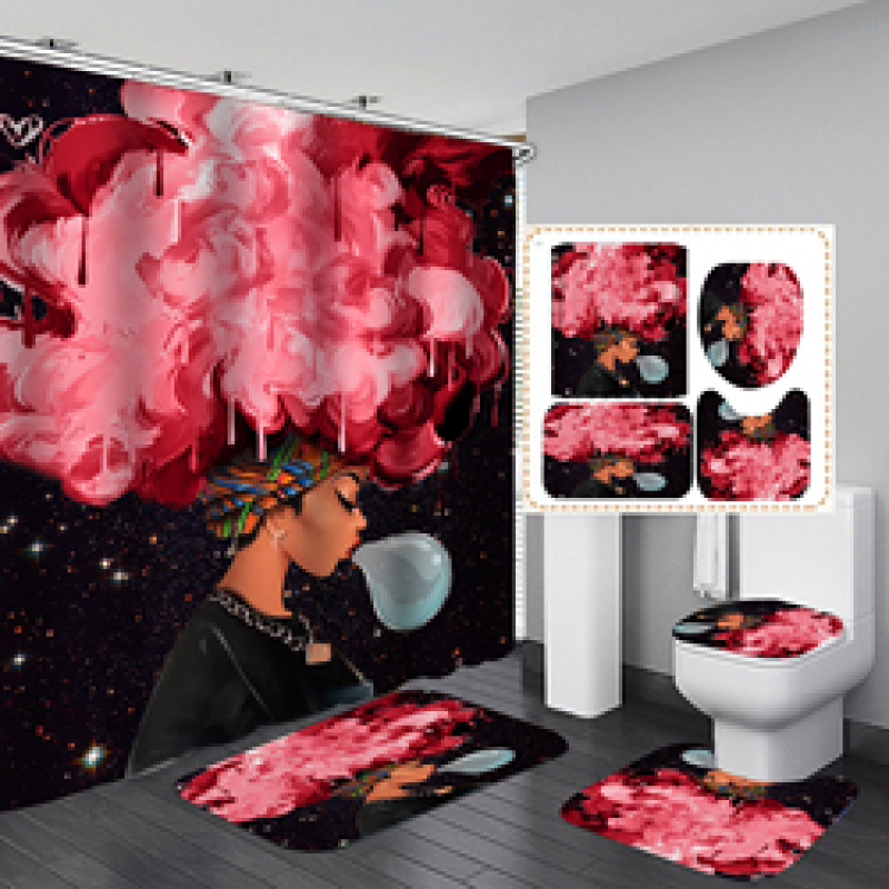 African Women Black Girl Digital OEM Design Bath Shower Curtain black women art african american shower curtains with bath mat