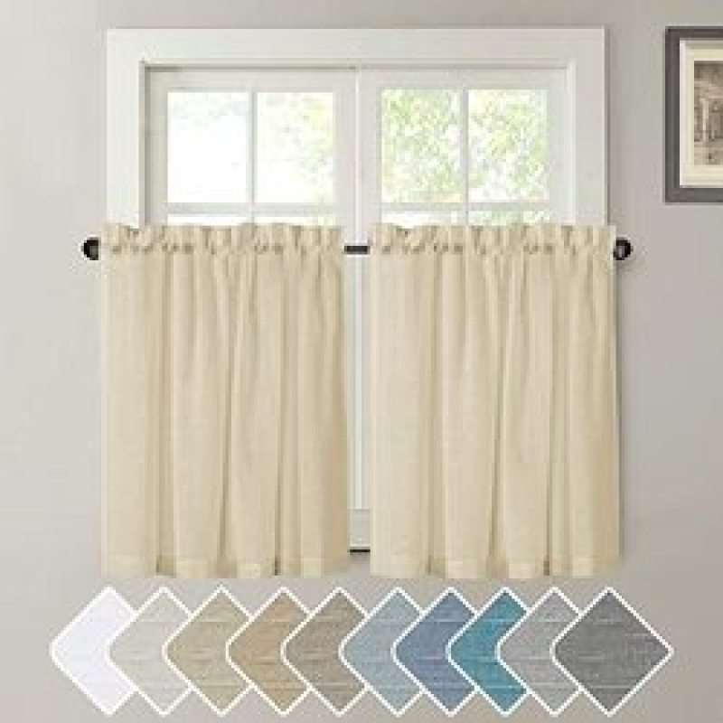 New Design Natural Linen Sheer Window Rod Pocket Kitchen Curtain, Treatment Light Reducing Textured Tiers Living Room Curtain/