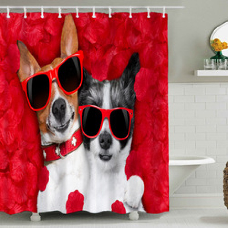 Christmas Shower Curtains For Bathroom, Custom Printed Dog Shower Curtain Set#