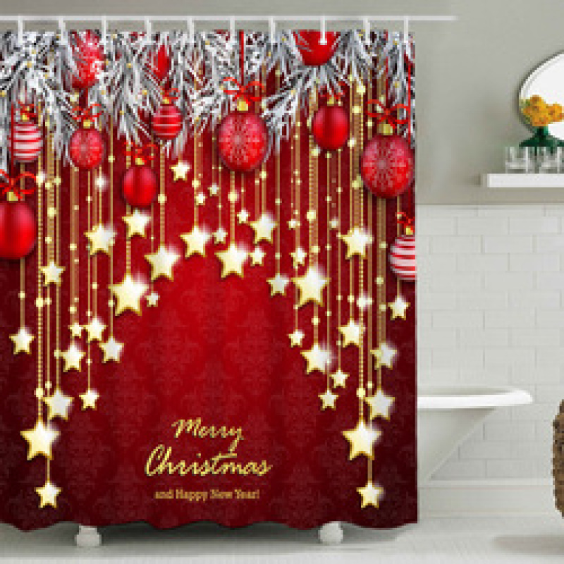 Christmas Shower Curtains For Bathroom, Custom Printed Dog Shower Curtain Set#