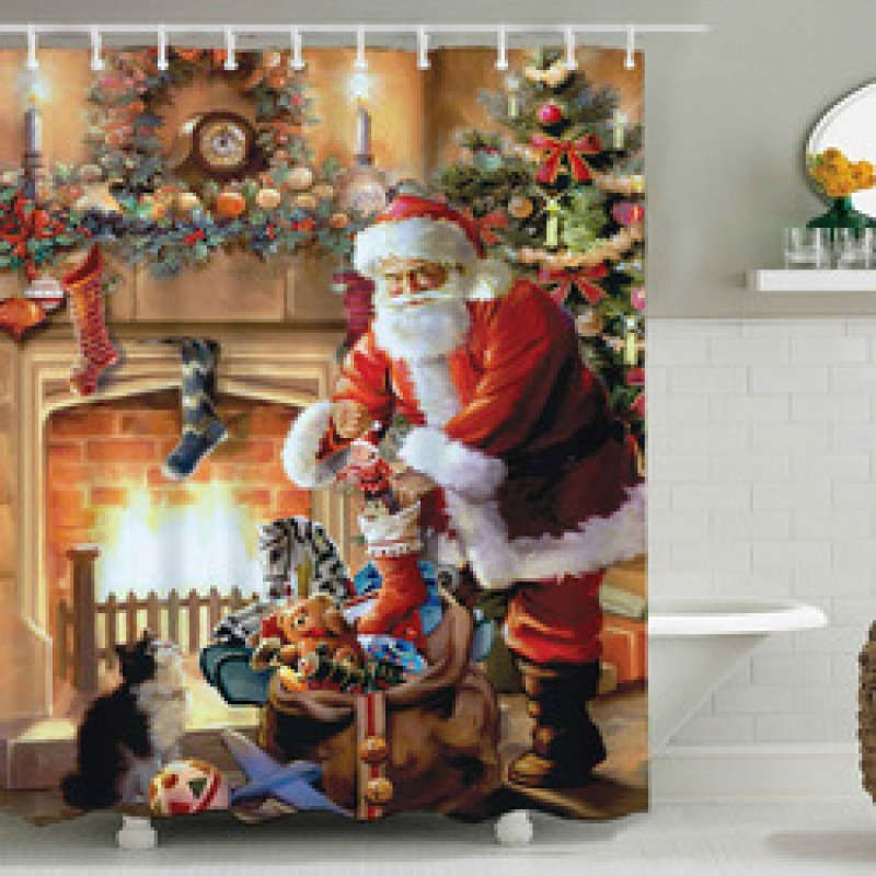 Christmas Shower Curtains For Bathroom, Custom Printed Dog Shower Curtain Set#