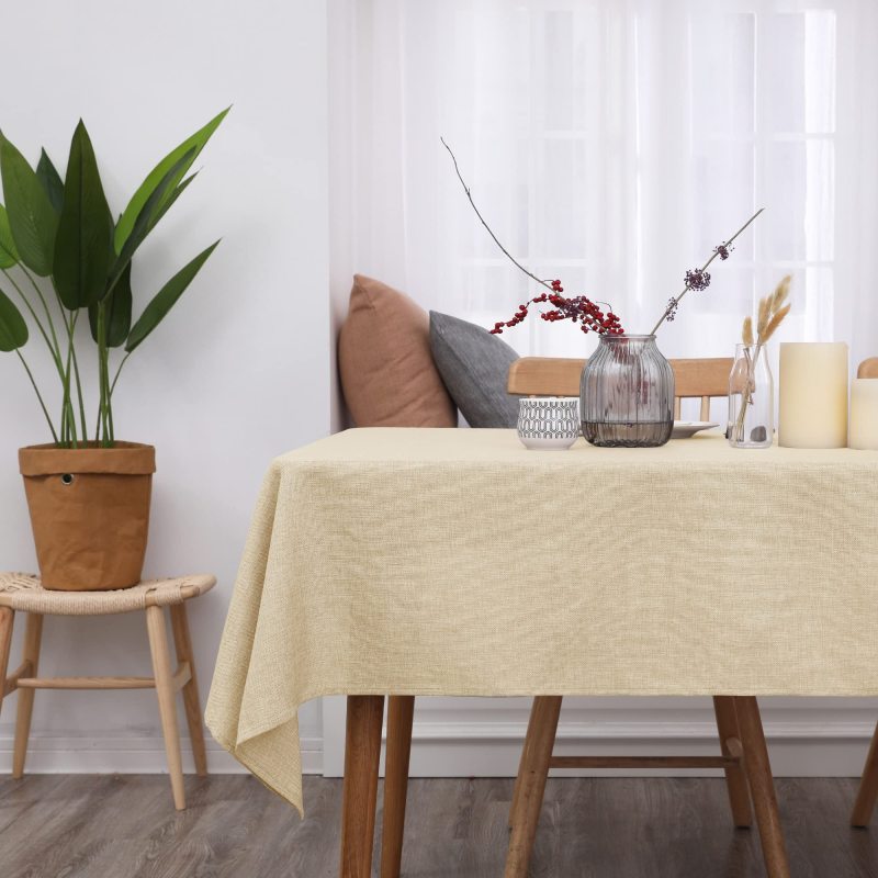 High Quality Decorative Square Faux Beige Linen Water Resistant Tablecloth for Kitchen Wedding Living Room
