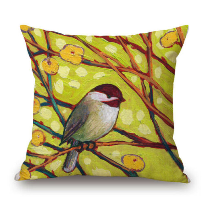 New Paintings Birds Cushion Cover Pillow Case Cotton Linen Sofa Car Home Decor,Latest Design Jacquard Cushion Cover/