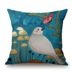 New Paintings Birds Cushion Cover Pillow Case Cotton Linen Sofa Car Home Decor,Latest Design Jacquard Cushion Cover/