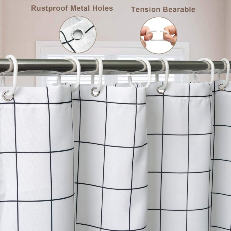 샤워 커튼 화이트 체크 스트라이프 모던 욕실 욕조 방수 샤워 커튼 대형 와이드 샤워 커튼