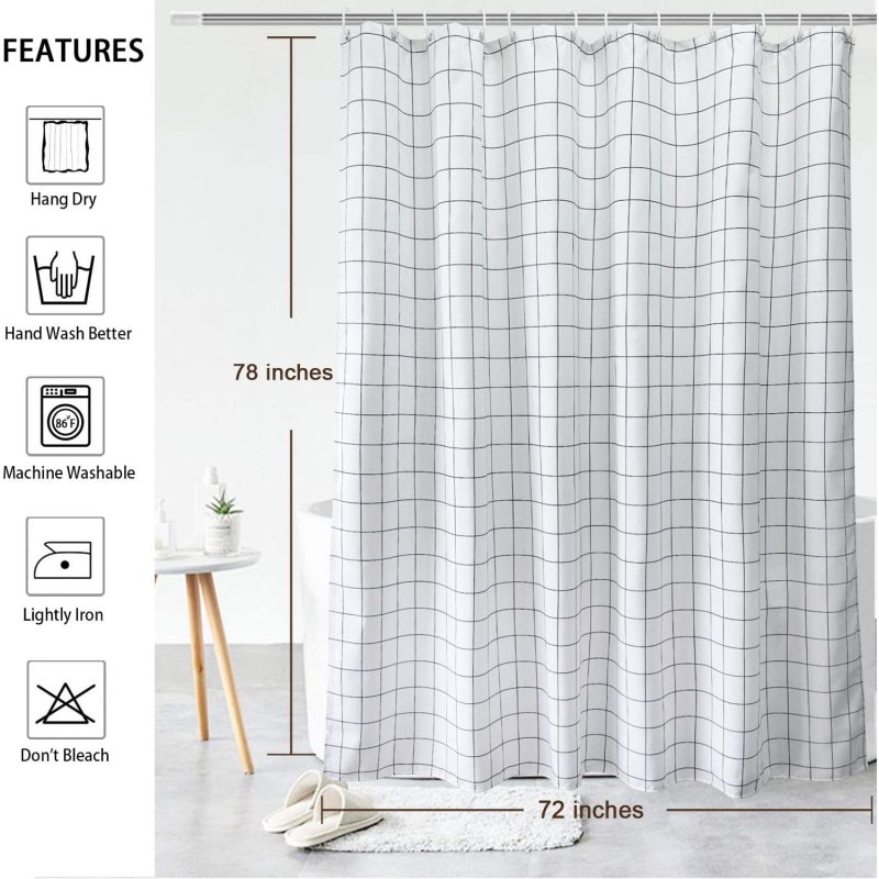 샤워 커튼 화이트 체크 스트라이프 모던 욕실 욕조 방수 샤워 커튼 대형 와이드 샤워 커튼