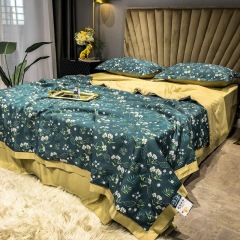 Wholesale Luxury Silk Bedding Comforter Sets, 4 Pcs Cool Feeling Summer Use Thin Quilt Bed Sheet Bedding Set/