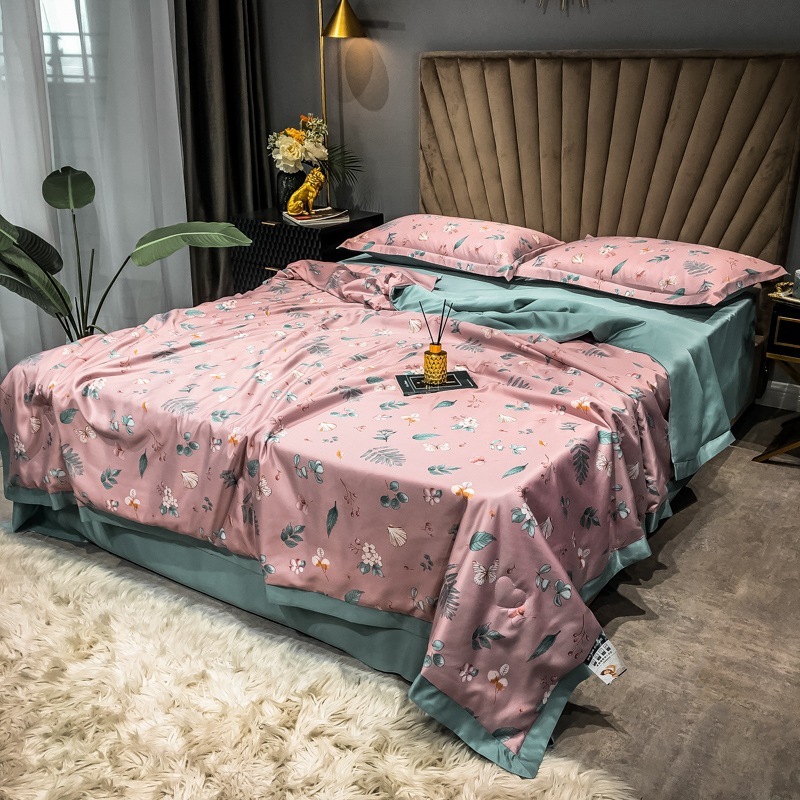 도매 럭셔리 실크 침구 이불 세트, 4 pcs 시원한 느낌 여름 사용 얇은 이불 침대 시트 침구 세트/