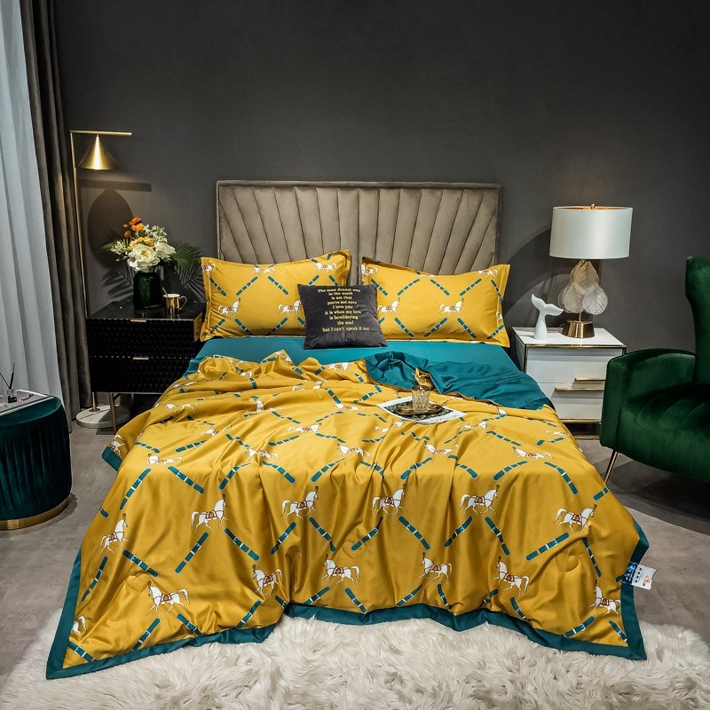 도매 럭셔리 실크 침구 이불 세트, 4 pcs 시원한 느낌 여름 사용 얇은 이불 침대 시트 침구 세트/