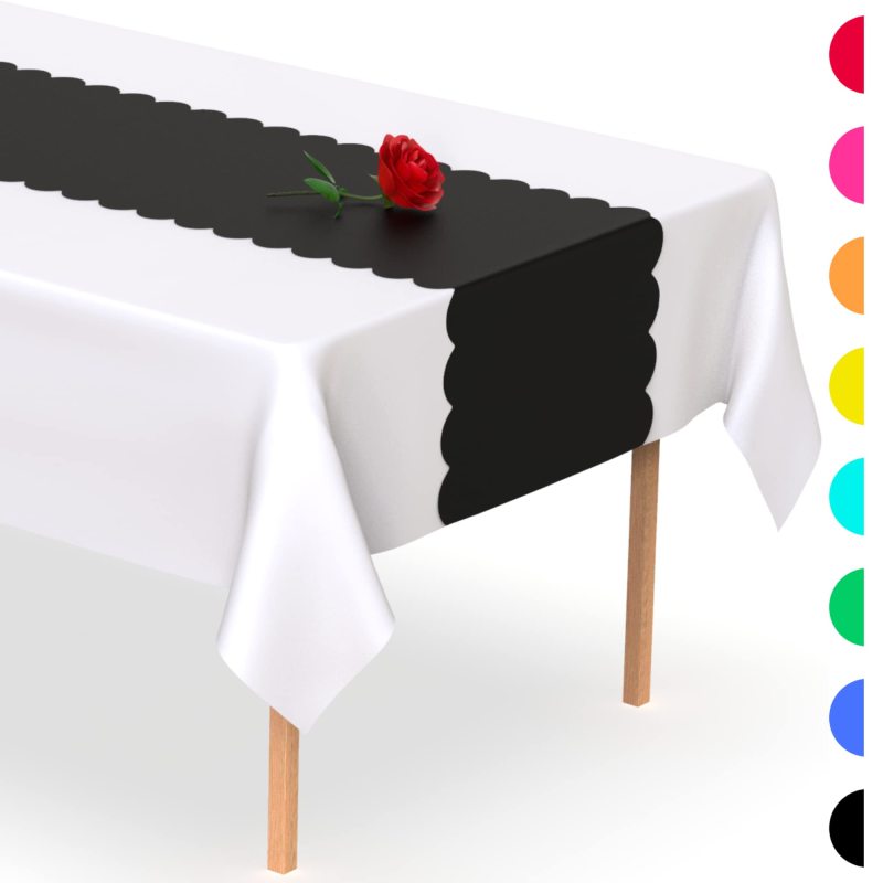 Black Heart Shape Disposable Table Runner 5 Pack 14 x 108 inch, Plastic Table Runner for Your Party Table#