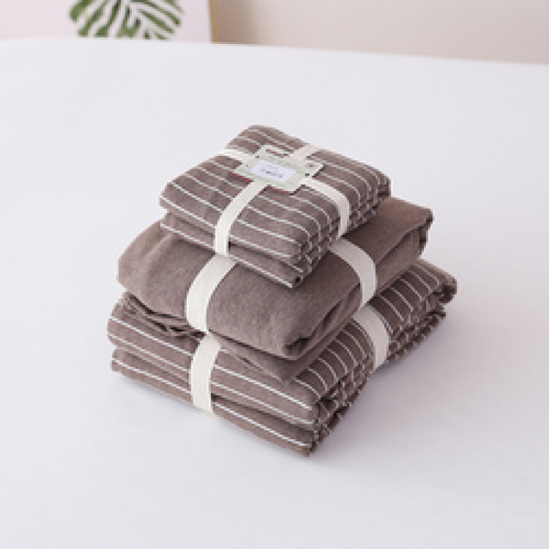 4 Piece Suit Bedding Set 100% Cotton, Japanese Knit Striped Bedsheets Bedding Sets/