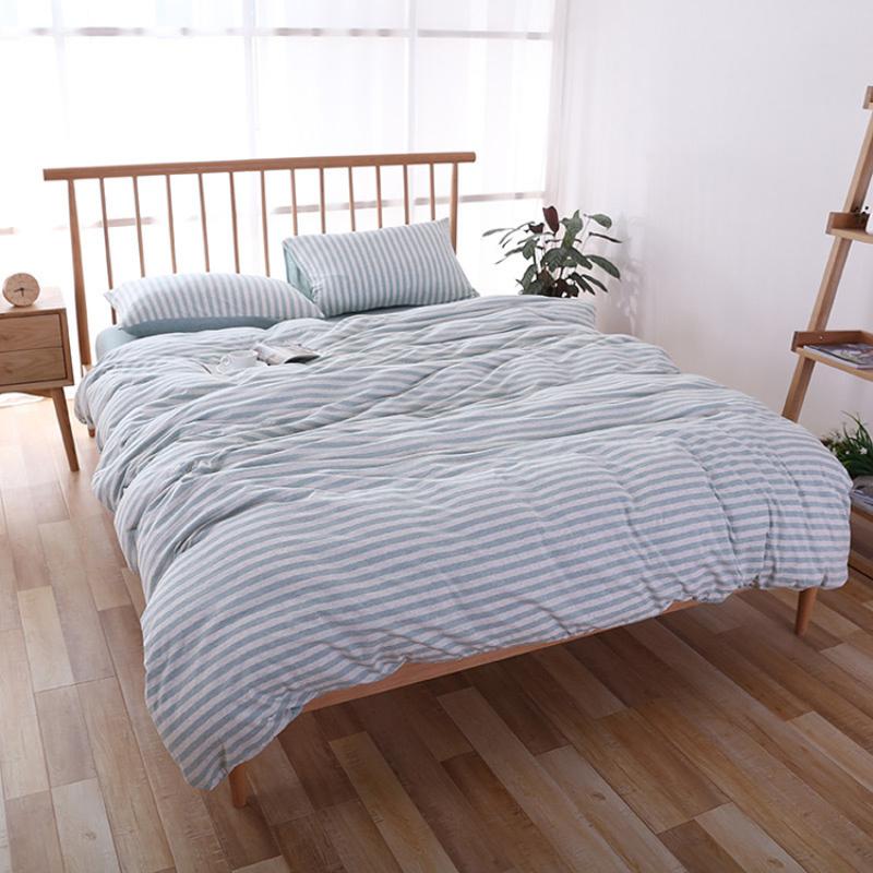 4 Piece Suit Bedding Set 100% Cotton, Japanese Knit Striped Bedsheets Bedding Sets/