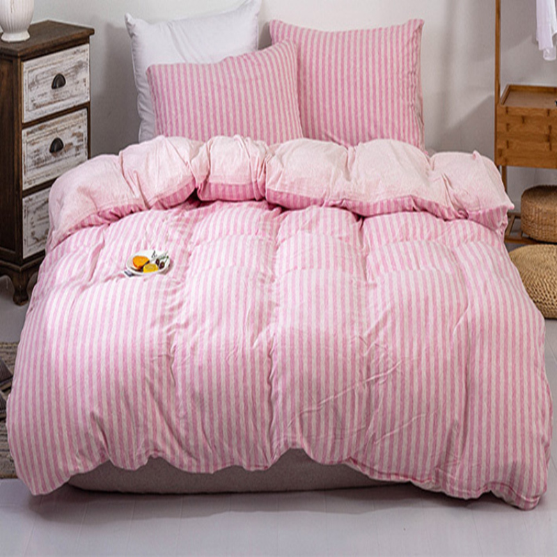 4 Piece Suit Bedding Set 100% Cotton, Japanese Knit Striped Bedsheets Bedding Sets/