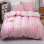 4 Piece Suit Bedding Set 100% Cotton, Japanese Knit Striped Bedsheets Bedding Sets/