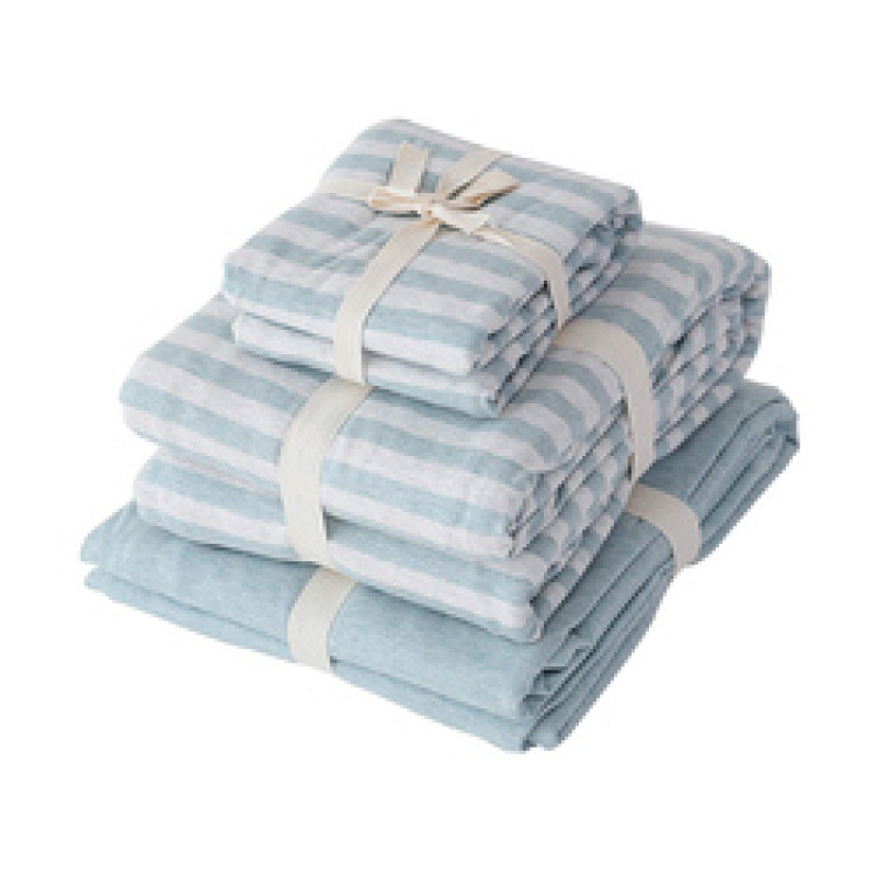 4 Piece Suit Bedding Set 100% Cotton, Japanese Knit Striped Bedsheets Bedding Sets/