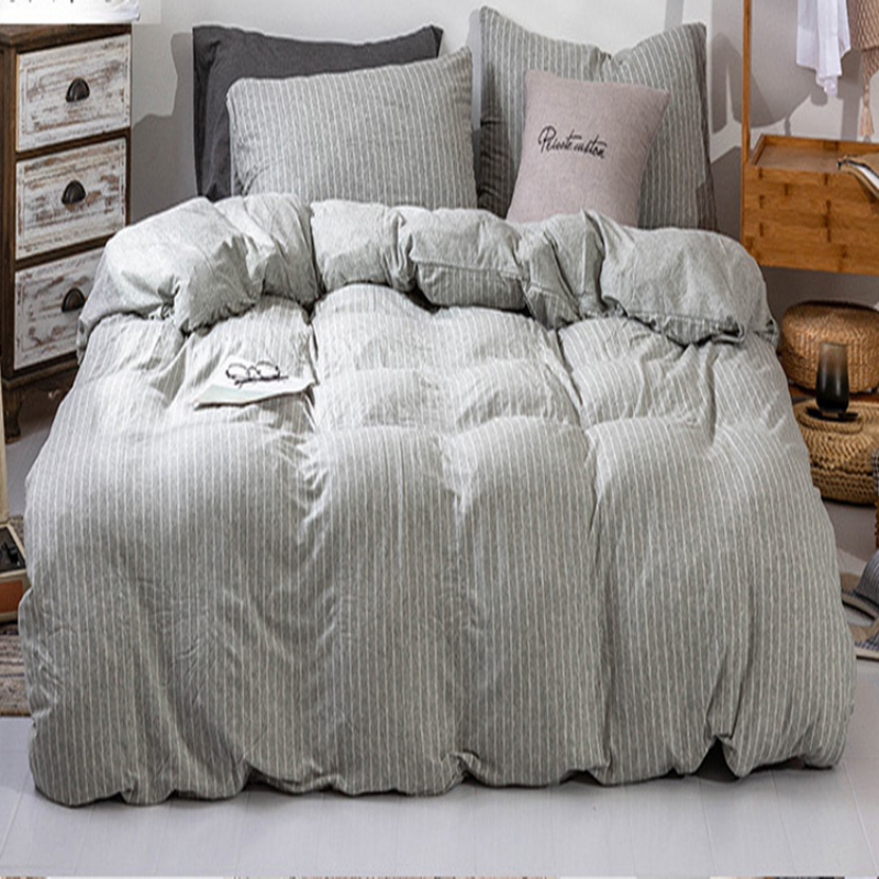 4 Piece Suit Bedding Set 100% Cotton, Japanese Knit Striped Bedsheets Bedding Sets/