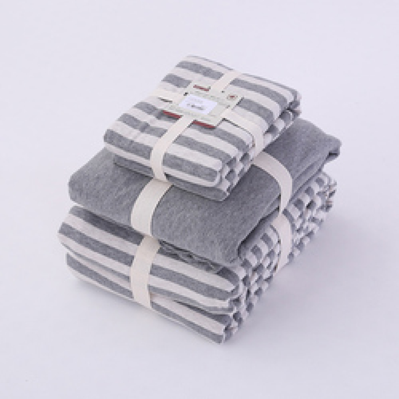 4 Piece Suit Bedding Set 100% Cotton, Japanese Knit Striped Bedsheets Bedding Sets/