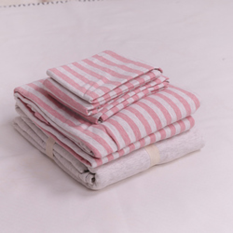 4 Piece Suit Bedding Set 100% Cotton, Japanese Knit Striped Bedsheets Bedding Sets/