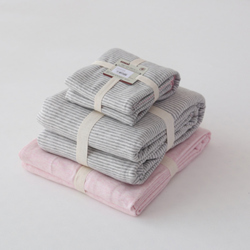 4 Piece Suit Bedding Set 100% Cotton, Japanese Knit Striped Bedsheets Bedding Sets/