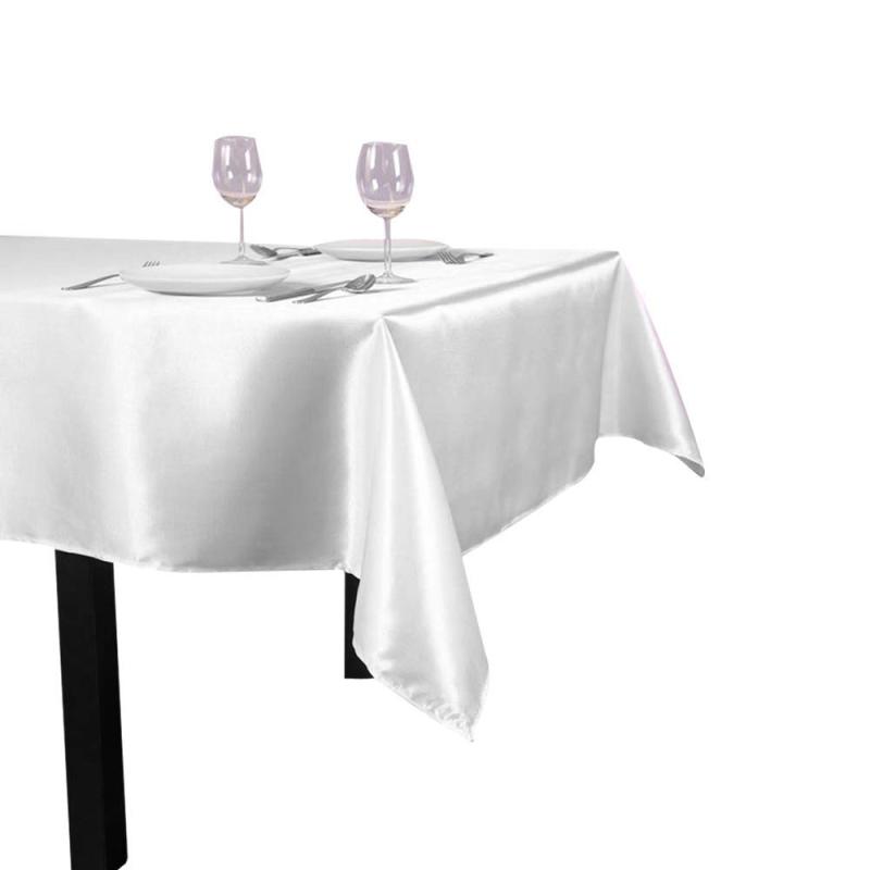 Custom 145 x 320 cm  Rectangular White Satin Tablecloth for Wedding Banquet The Best Choice for party
