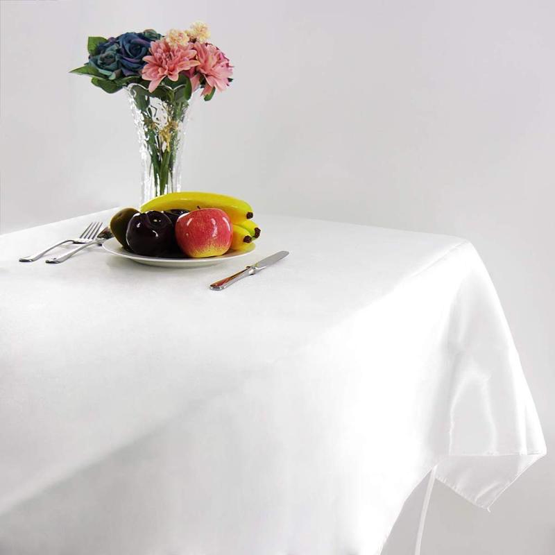 Custom 145 x 320 cm  Rectangular White Satin Tablecloth for Wedding Banquet The Best Choice for party