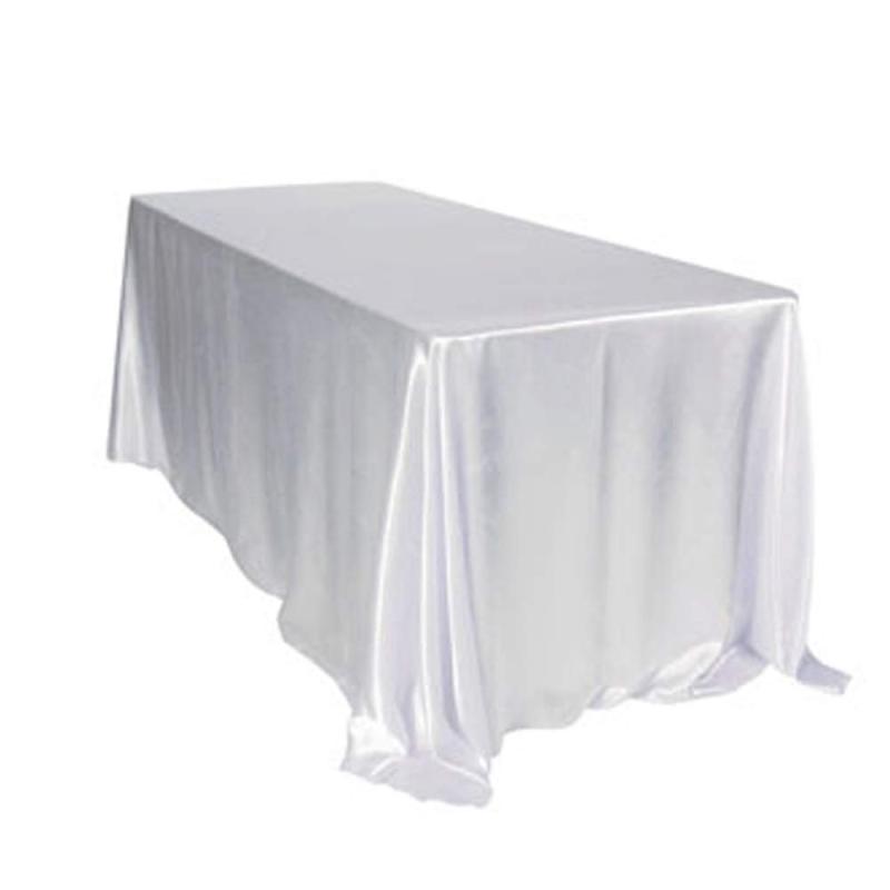 Custom 145 x 320 cm  Rectangular White Satin Tablecloth for Wedding Banquet The Best Choice for party