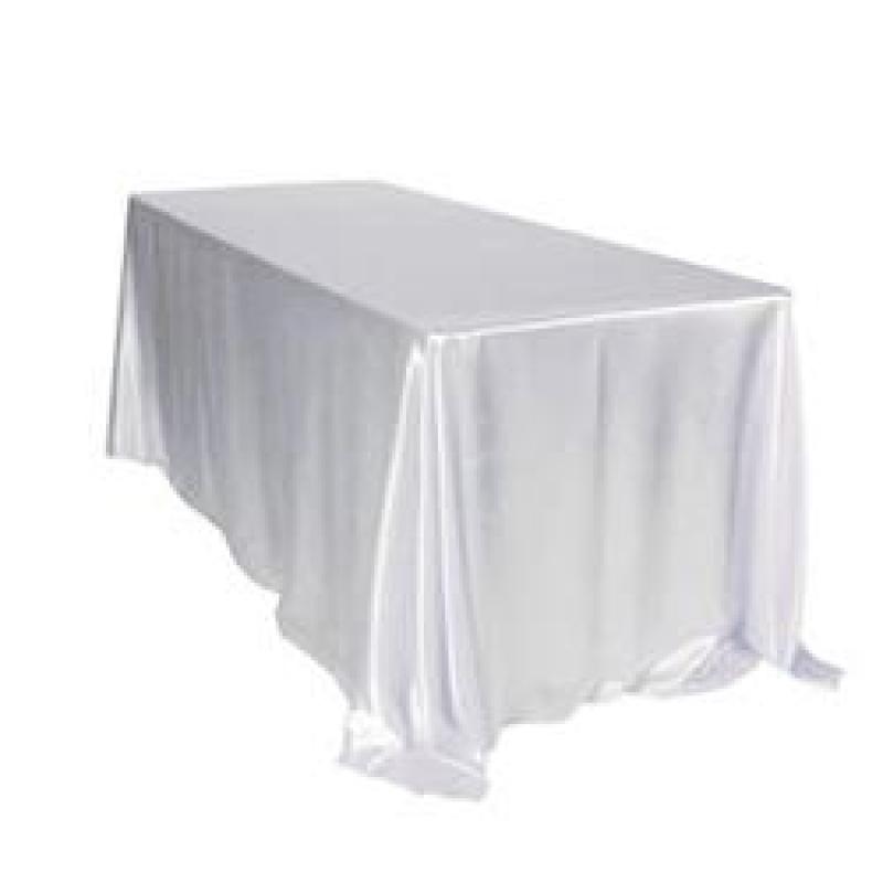 Custom 145 x 320 cm  Rectangular White Satin Tablecloth for Wedding Banquet The Best Choice for party