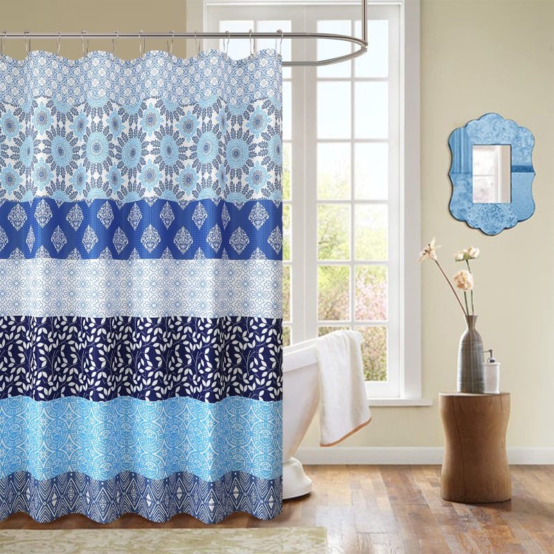 Printed Waffle Weave Shower Curtains,  OEM Factory Wholesale Shower Curtains with Tassel$