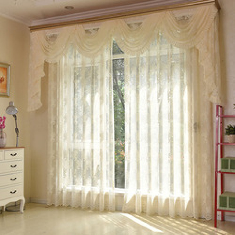 beige window curtains