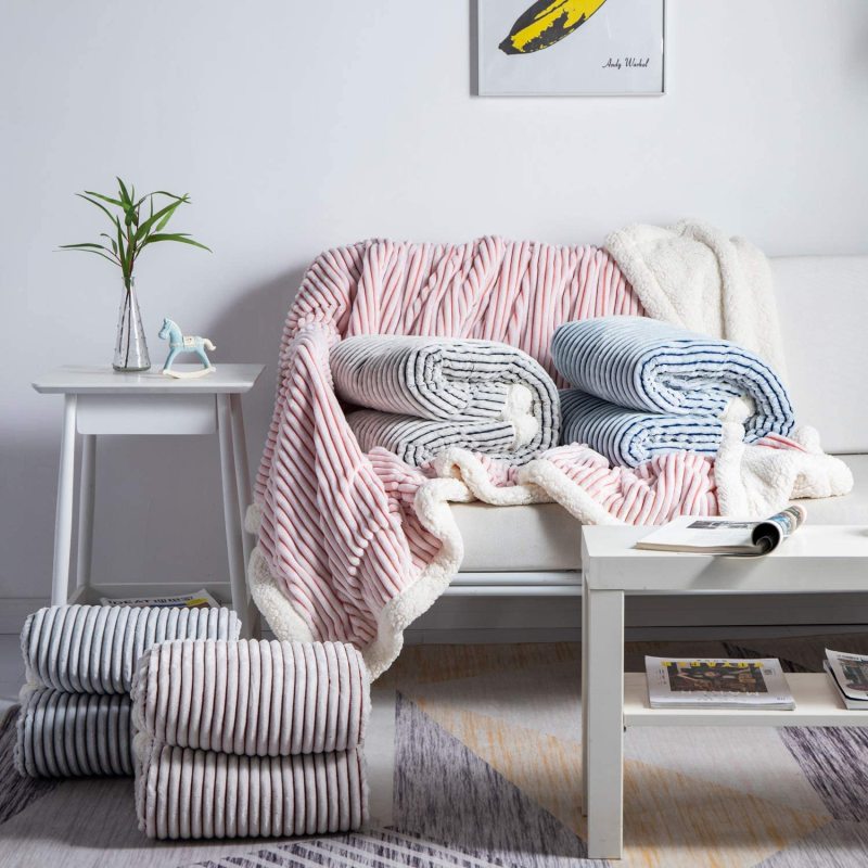 Lamb Cashmere Soft Blanket Warm Striped Bedding Sherpa Plaid Baby Receiving Blankets Outdoor Camping Rugs