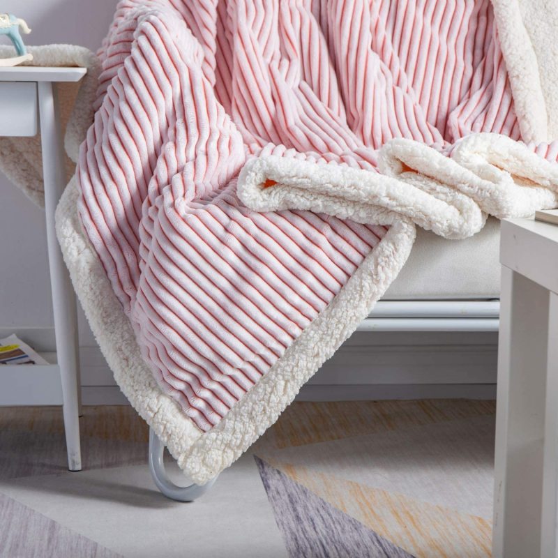 Lamb Cashmere Soft Blanket Warm Striped Bedding Sherpa Plaid Baby Receiving Blankets Outdoor Camping Rugs