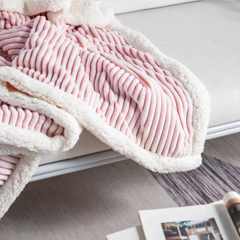 Lamb Cashmere Soft Blanket Warm Striped Bedding Sherpa Plaid Baby Receiving Blankets Outdoor Camping Rugs