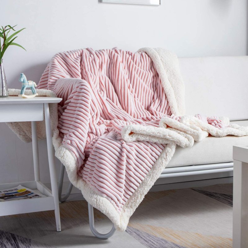 Lamb Cashmere Soft Blanket Warm Striped Bedding Sherpa Plaid Baby Receiving Blankets Outdoor Camping Rugs