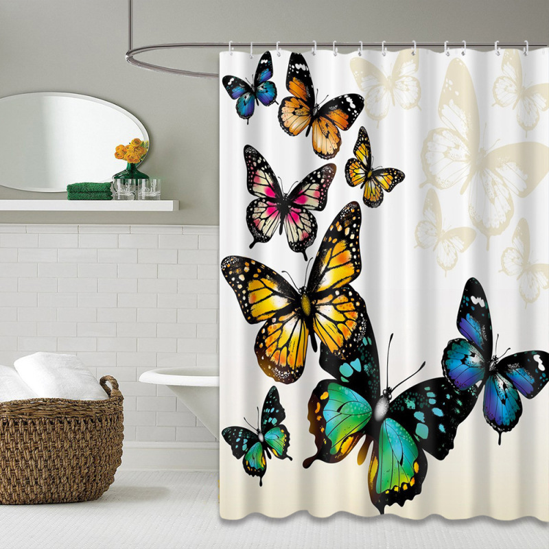 Customized Polyester Butterfly Bathroom Shower Curtain Waterproof