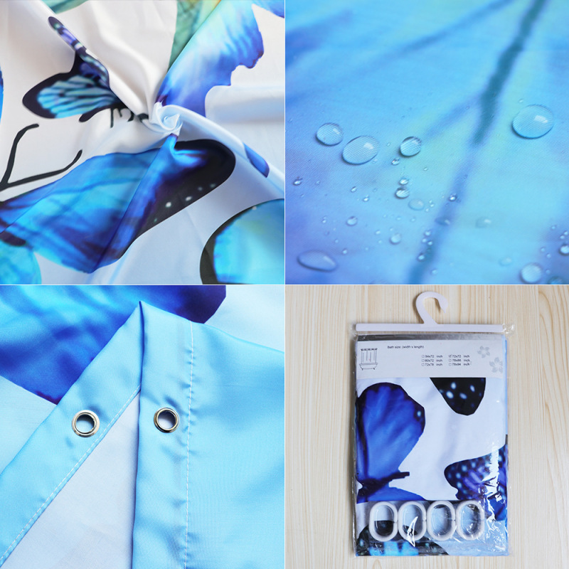 Customized Polyester Butterfly Bathroom Shower Curtain Waterproof