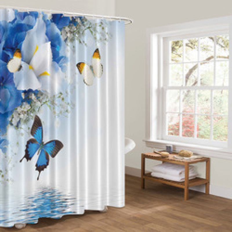 Customized Polyester Butterfly Bathroom Shower Curtain Waterproof