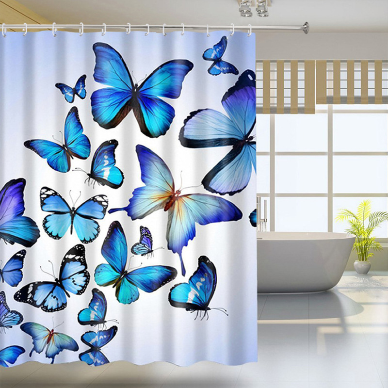 Customized Polyester Butterfly Bathroom Shower Curtain Waterproof