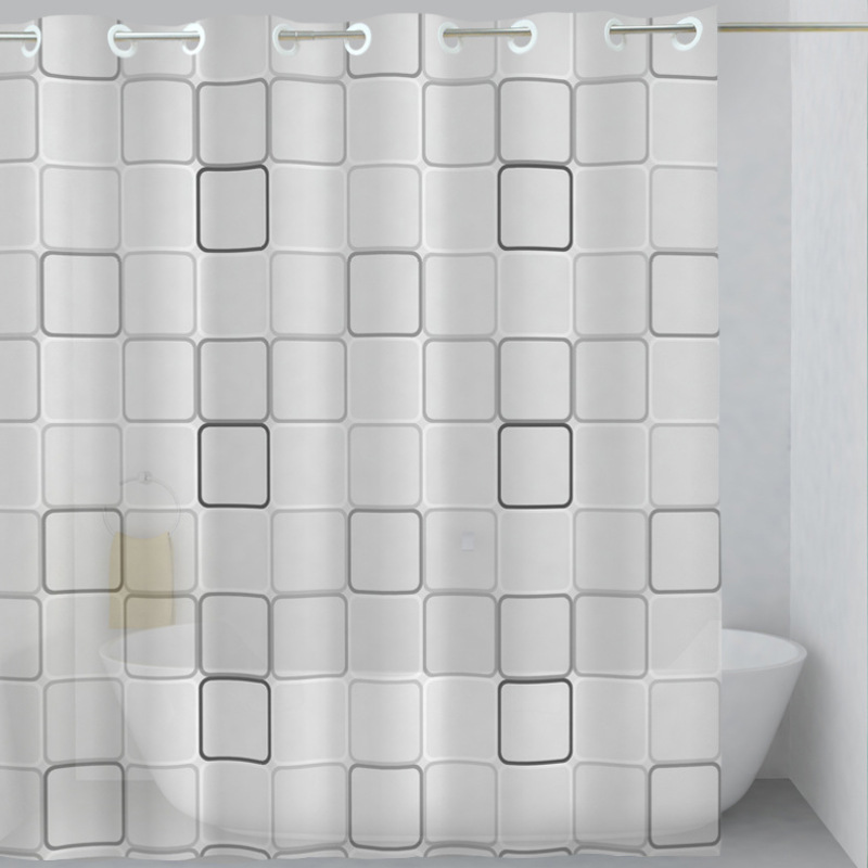 Hookless Shower Curtain With Snap In Liner, Black And White Square Hookless  Shower Curtain/