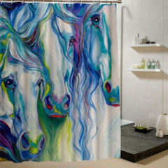 Waterproof Polyester Digital Printing Shower Curtain, Horse Galloping Horse Chinese Wind Digital Shower Curtain/
